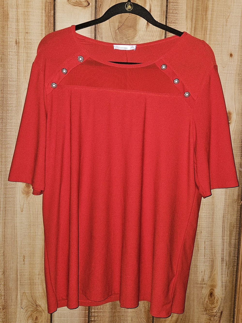 89th & Madison Red Short-Sleeve Embellished Knit Top